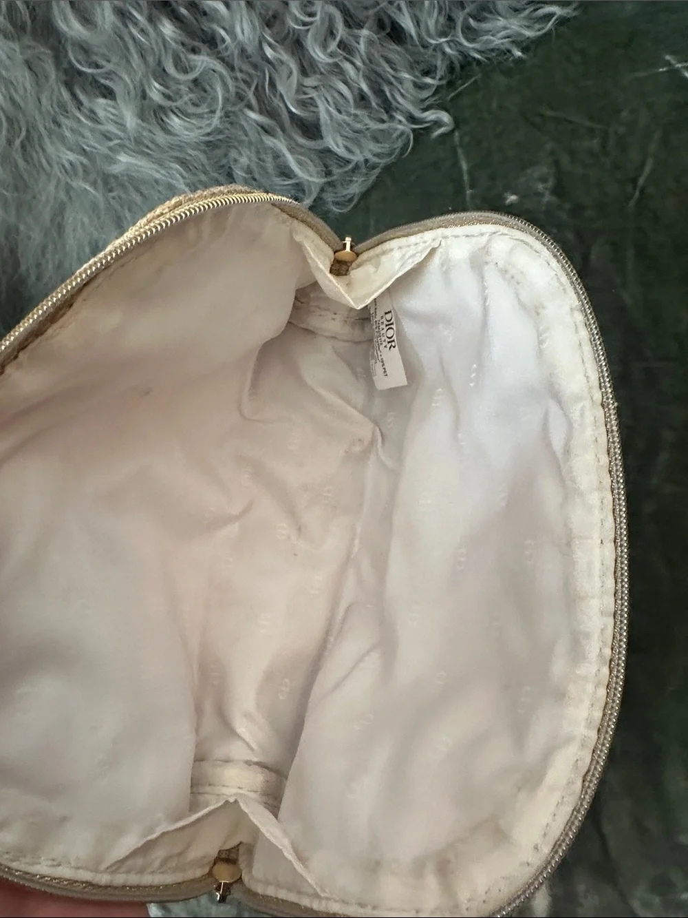 Dior Beauty Gold Shimmer Cosmetic Pouch Makeup Bag